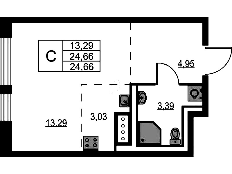 Квартира студия 24.66 м², 8/11 эт., ЖК «Квартал Лаголово»